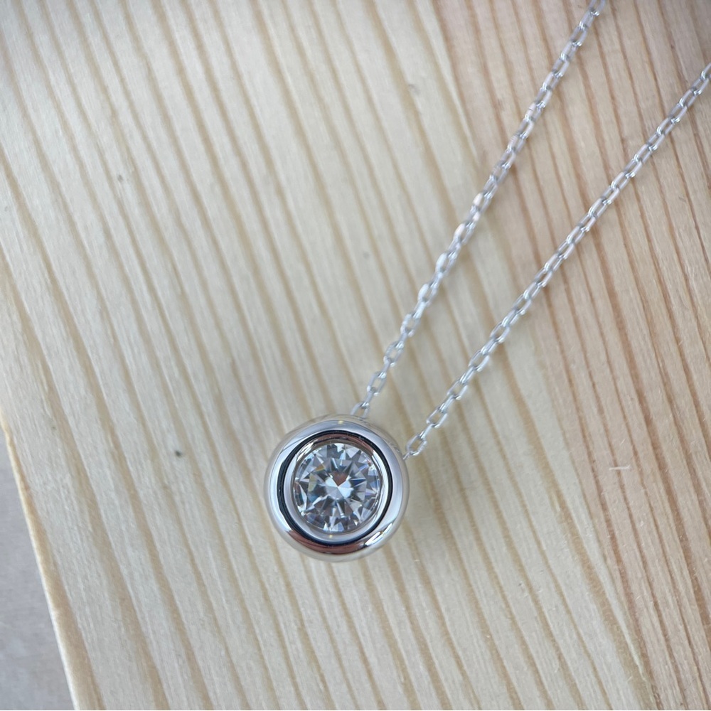 Bezel Necklace 1CT Moissanite S925 18K Plate Adjustable Length - Picture 3 of 7